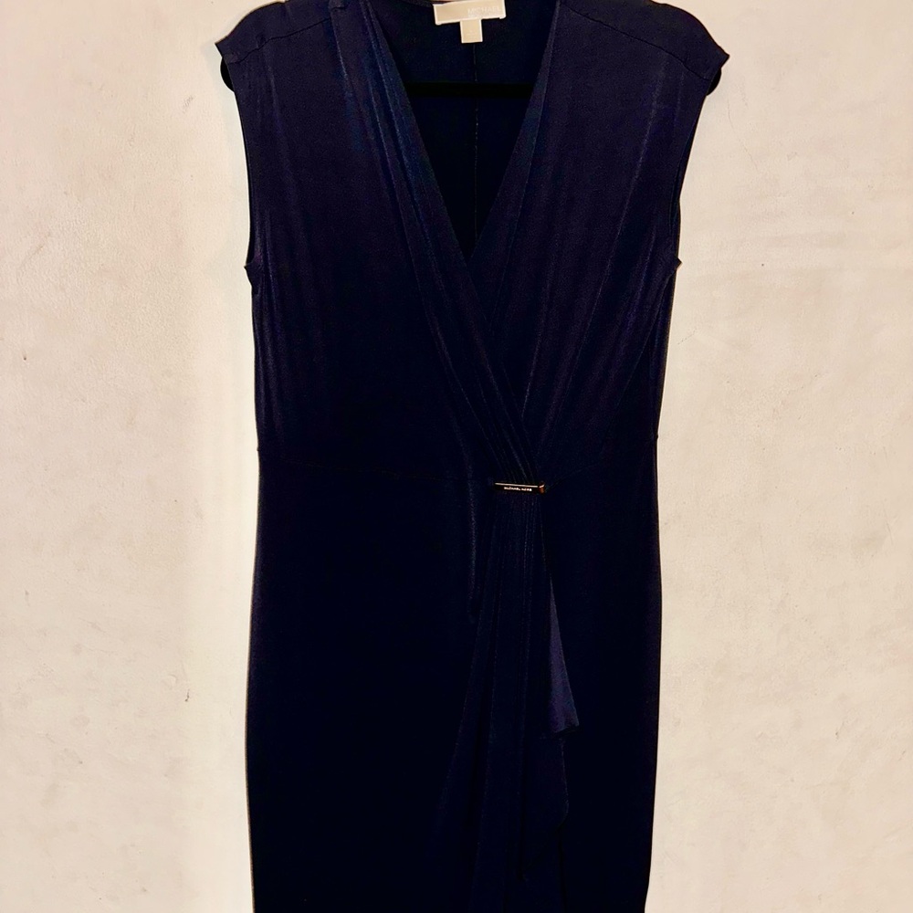Michael Kors Blue Sheath Midi Dress V-Neck Sleeveless